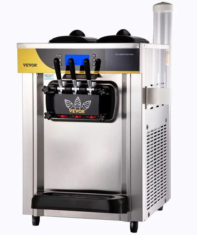 Alt view image 2 of 7 - Commercial Ice Cream Maker, 22-30L/H Yield, 2200W Countertop Soft Serve Machine w/ 2x6L Hopper 2L Cylinder LCD Panel Puffing Shortage Alarm, Frozen Yogurt Maker for Restaurant Snack Bar, Silver