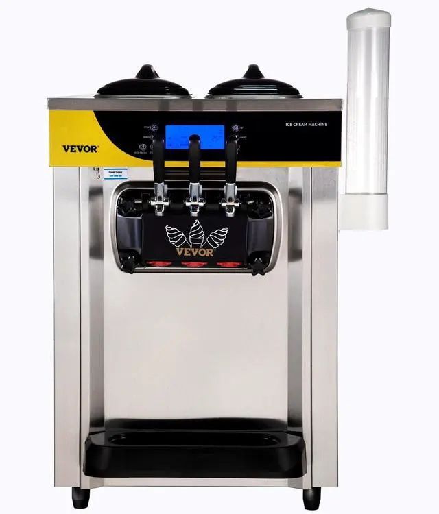 Main image of Commercial Ice Cream Maker, 22-30L/H Yield, 2200W Countertop Soft Serve Machine w/ 2x6L Hopper 2L Cylinder LCD Panel Puffing Shortage Alarm, Frozen Yogurt Maker for Restaurant Snack Bar, Silver