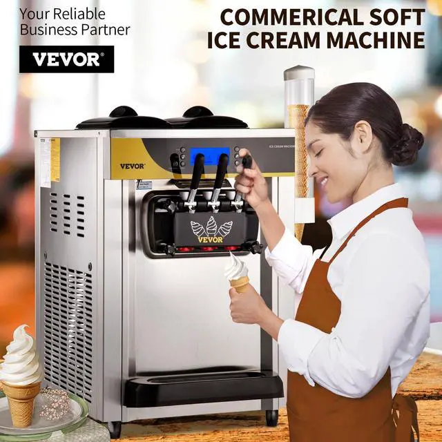 Alt view image 4 of 7 - Commercial Ice Cream Maker, 22-30L/H Yield, 2200W Countertop Soft Serve Machine w/ 2x6L Hopper 2L Cylinder LCD Panel Puffing Shortage Alarm, Frozen Yogurt Maker for Restaurant Snack Bar, Silver