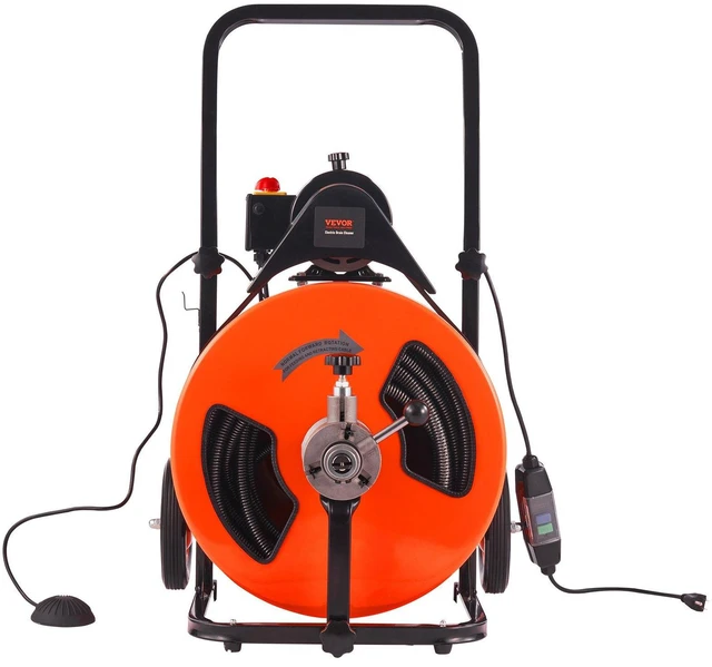 Alt view image 4 of 7 - Drain Cleaning Machine 100FT x 3/4 Inch, Sewer Snake Machine Auto Feed, Drain Auger Cleaner with 4 Cutter & Air-Activated Foot Switch for 1" to 4" Pipes