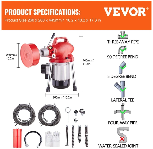 Alt view image 4 of 7 - Drain Cleaner Machine 120FT x 5/8In 370W Sectional Snake Auger Manual Feed