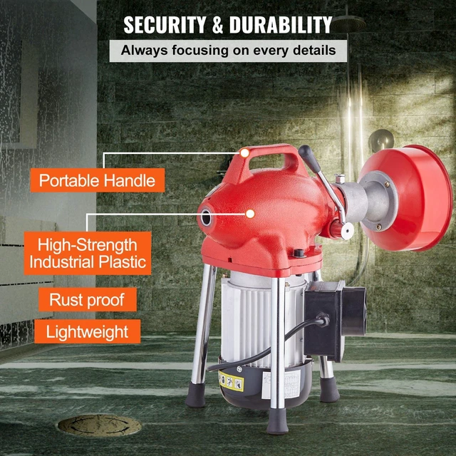 Alt view image 7 of 7 - Drain Cleaner Machine 120FT x 5/8In 370W Sectional Snake Auger Manual Feed
