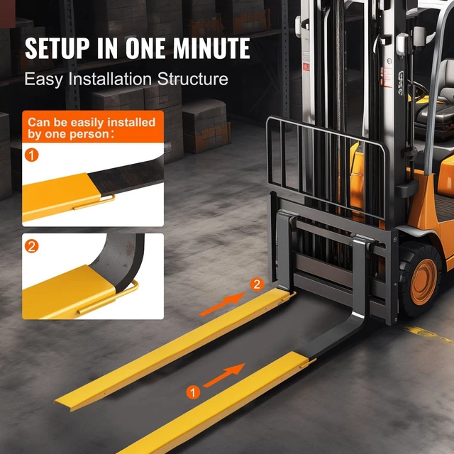 Alt view image 6 of 7 - Pallet Fork Extensions, 96" Length 4.5" Width, Heavy Duty Carbon Steel Fork Extensions for Forklifts, 1 Pair Forklift Extensions, Industrial Forklift Fork Attachments for Forklift Truck, Yellow
