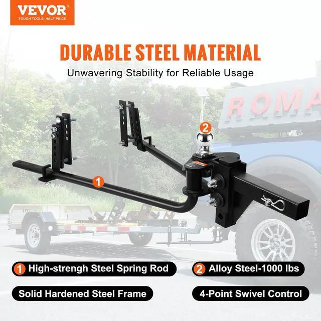 Alt view image 5 of 7 - Weight Distribution Hitch, 1,000 lbs Weight Distributing Hitches Kit with Sway Control for Trailer, 2-In Solid Steel Shank, 2-5/16 in Alloy Steel Ball, Powder Coated Load Leveling Hitch, Black