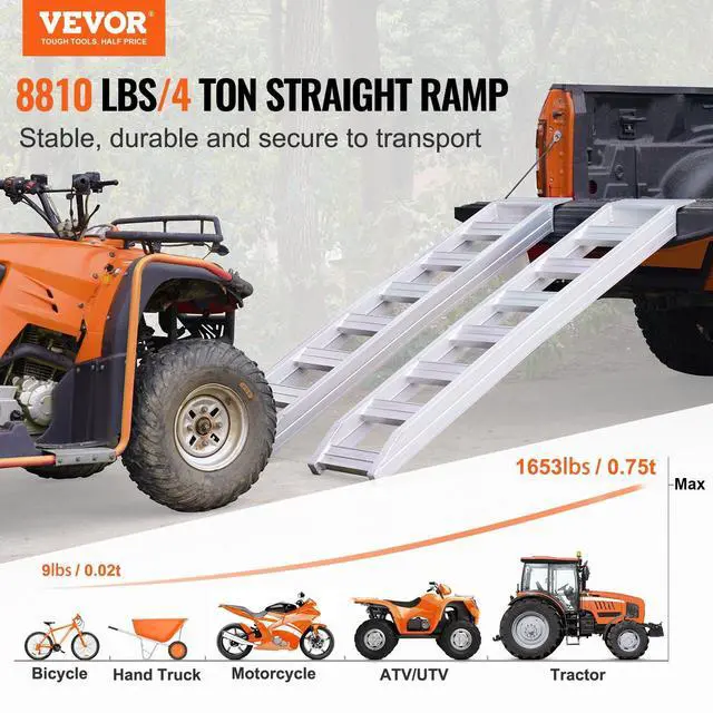 Alt view image 5 of 6 - Aluminum Ramps, 8810 lbs, Heavy-duty Ramps with Top Hook Attaching End, Universal Loading Ramp for Motorcycle, Tractor, ATV/UTV, Trucks, Lawn Mower, 72"L x 15"W, 2Pcs