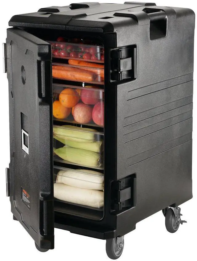 Main image of Insulated Food Pan Carrier, 109 Qt Hot Box for Catering, LLDPE Food Box Carrier w/Double Buckles, Front Loading Food Warmer w/Handles, End Loader w/Wheels for Restaurant, Canteen, etc. Black