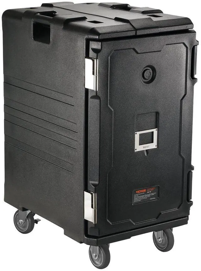 Alt view image 2 of 7 - Insulated Food Pan Carrier, 109 Qt Hot Box for Catering, LLDPE Food Box Carrier w/Double Buckles, Front Loading Food Warmer w/Handles, End Loader w/Wheels for Restaurant, Canteen, etc. Black