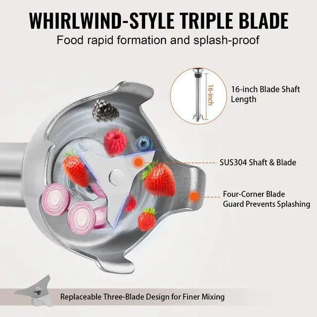 Alt view image 4 of 7 - Commercial Immersion Blender 350W Heavy Duty Hand Mixer for Soup Sauces