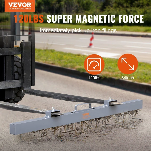 Alt view image 6 of 6 - Hanging Magnetic Sweeper Pickup Tool, 120lbs Nail Hang-Type Magnetic Forklift Sweeper, Industrial Grade Magnets Steel Material Hunting Accessories for Picking Up Bolts Nails Iron Chips Metals