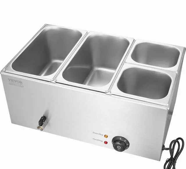 Alt view image 2 of 7 - VEVOR Commercial Electric Food Warmer 4-Pan Countertop Buffet 16.4QT Bain Marie