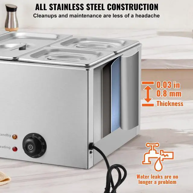 Alt view image 6 of 7 - VEVOR Commercial Electric Food Warmer 4-Pan Countertop Buffet 16.4QT Bain Marie