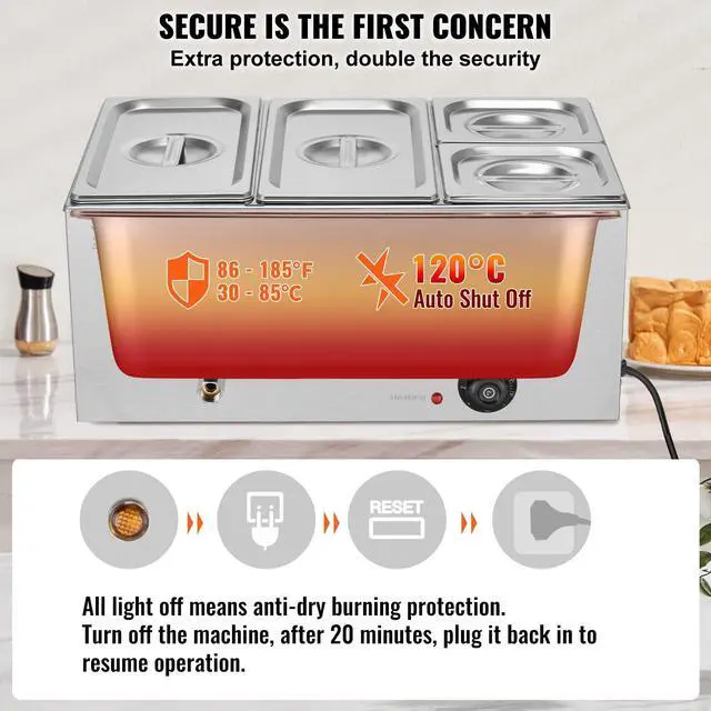 Alt view image 5 of 7 - VEVOR Commercial Electric Food Warmer 4-Pan Countertop Buffet 16.4QT Bain Marie