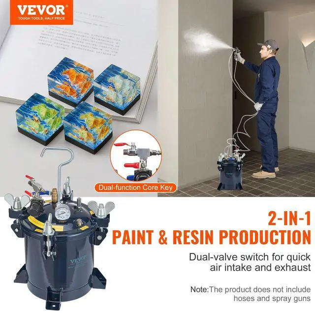 Alt view image 6 of 7 - 10L/2.5gal Spray Paint Pressure Pot Tank, 70PSI Max Air Paint Pressure Pot, Metal Rack and Leak Repair Sealant for Industry Home Decor Architecture Construction Automotive Painting