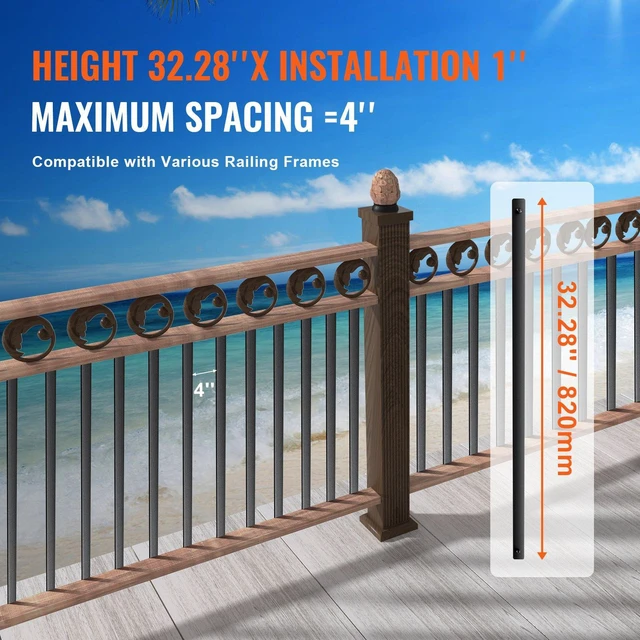 Alt view image 7 of 7 - Staircase Metal Balusters, 32.28'' x 1'' Flat Aluminum Alloy Decorative Banister Spindles, 51 Pack Deck Baluster with Screws, Classic Hollow Deck Railing Satin Black Powder Coated for Porch