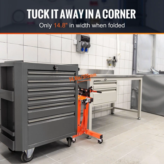 Alt view image 5 of 7 - Engine Stand, 1500 lbs (3/4 Ton) Rotating Engine Motor Stand with 360 Degree Adjustable Head, Cast Iron Folding Motor Hoist Dolly, 5-Caster, 4 Adjustable Arms, for Vehicle Maintenance