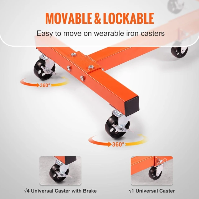 Alt view image 7 of 7 - Engine Stand, 1500 lbs (3/4 Ton) Rotating Engine Motor Stand with 360 Degree Adjustable Head, Cast Iron Folding Motor Hoist Dolly, 5-Caster, 4 Adjustable Arms, for Vehicle Maintenance