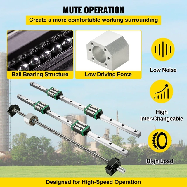 Alt view image 5 of 7 - Linear Guide Rail, 2PCS HGR20-1000mm Linear Slide Rail + 1Pcs RM1605-1000mm Ballscrew with BF12/BK12 Kit, Coupling, Slide Blocks Linear Guide Rail Set for DIY CNC Routers Lathes Mills