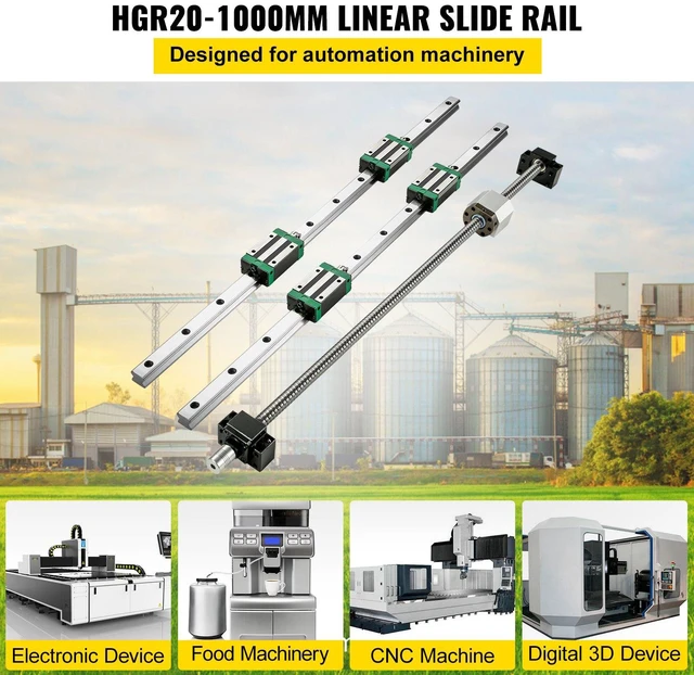 Alt view image 7 of 7 - Linear Guide Rail, 2PCS HGR20-1000mm Linear Slide Rail + 1Pcs RM1605-1000mm Ballscrew with BF12/BK12 Kit, Coupling, Slide Blocks Linear Guide Rail Set for DIY CNC Routers Lathes Mills
