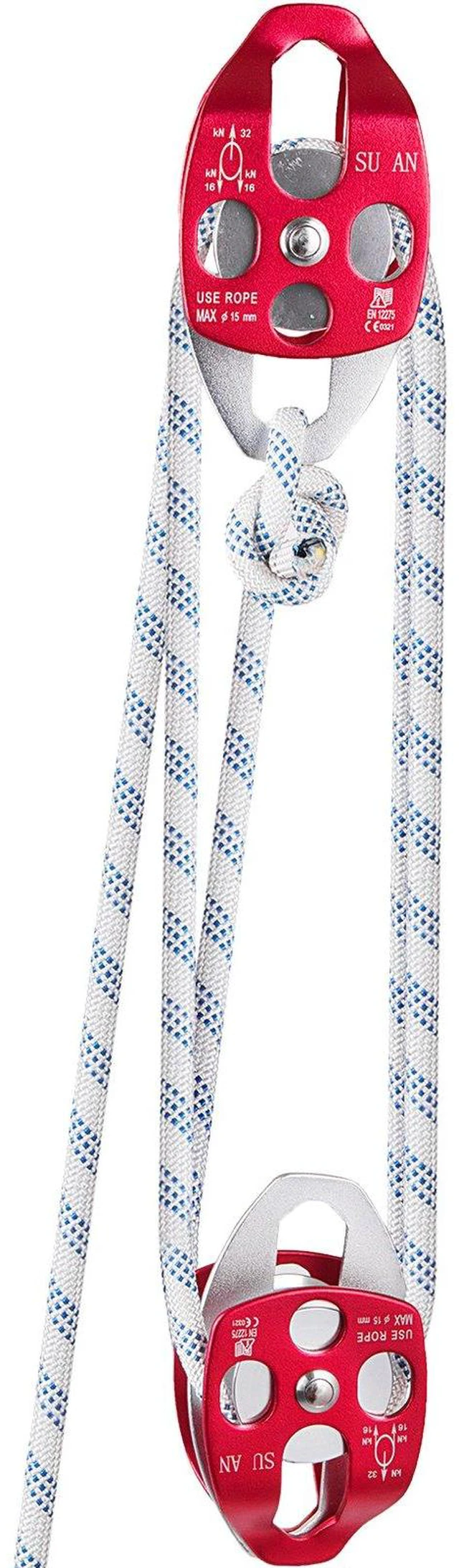 Main image of Twin Sheave Block and Tackle 1/2" x 200Ft Twin Sheave Block with Braid Rope 30-35KN 6600-7705LBS Double Pulley Rigging