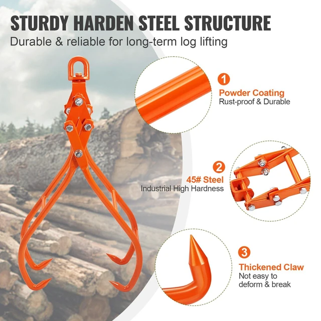 Alt view image 6 of 7 - Timber Claw Hook, 28 inch 4 Claw Log Grapple for Logging Tongs, Swivel Steel Log Lifting Tongs, Eagle Claws Design with 2205 lbs/1000 kg Loading Capacity for Tractors, ATVs, Trucks, Forklifts