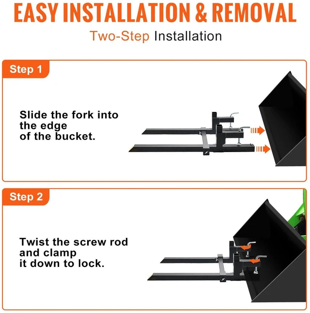 Alt view image 5 of 7 - Pallet Forks, 2000 lbs Clamp on Pallet Forks, 43" Total Length Tractor Bucket Forks with Adjustable Stabilizer bar, Heavy Duty Pallet Forks for Tractor Attachments, Skid Steer, Loader Bucket