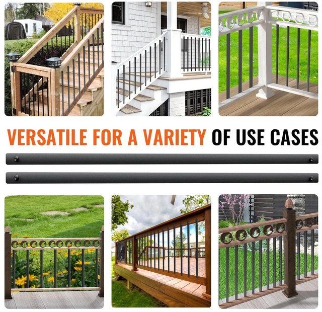 Alt view image 2 of 7 - Staircase Metal Balusters, 38'' x 1'' Flat Aluminum Alloy Decorative Banister Spindles, 72 Pack Deck Baluster with Screws, Classic Hollow Deck Railing Satin Black Powder Coated for Porch