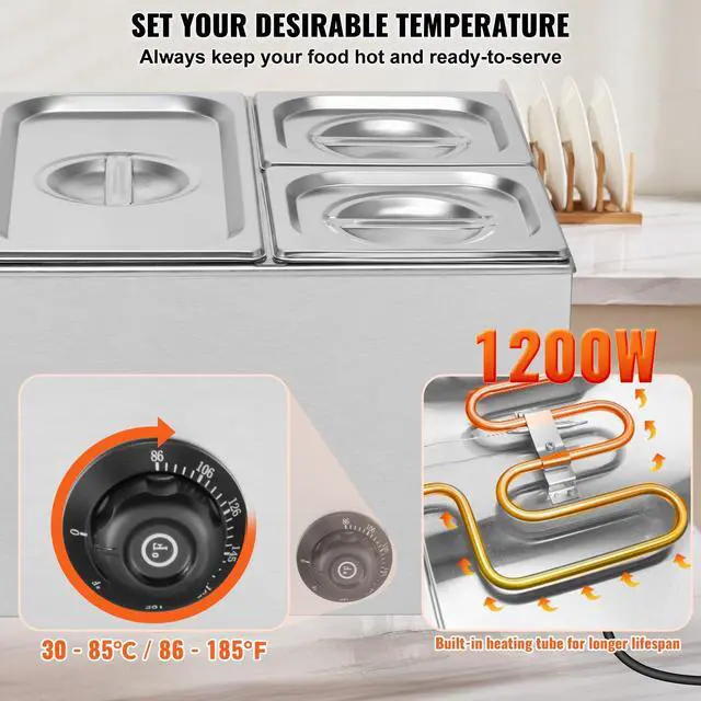 Alt view image 4 of 7 - VEVOR Commercial Electric Food Warmer 4-Pan Countertop Buffet 16.4QT Bain Marie