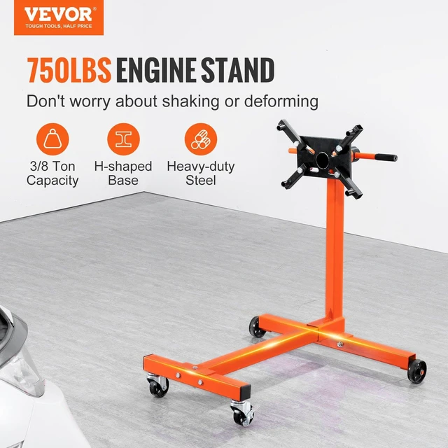 Alt view image 2 of 7 - Engine Stand, 750 lbs (3/8 Ton) Rotating Engine Motor Stand with 360 Degree Adjustable Head, Cast Iron Motor Hoist Dolly, 4-Caster, 4 Adjustable Arms, for Vehicle Maintenance, Auto Repair