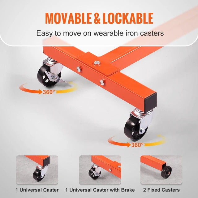 Alt view image 4 of 7 - Engine Stand, 750 lbs (3/8 Ton) Rotating Engine Motor Stand with 360 Degree Adjustable Head, Cast Iron Motor Hoist Dolly, 4-Caster, 4 Adjustable Arms, for Vehicle Maintenance, Auto Repair