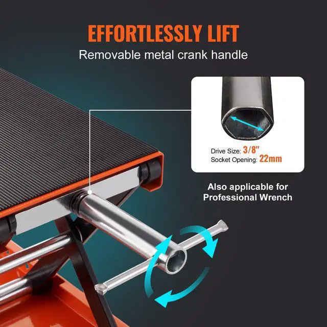 Alt view image 7 of 7 - Motorcycle Lift, 1100 LBS Motorcycle Scissor Lift Jack with Wide Deck & Safety Pin, 3.7"-13.8" Center Hoist Crank Stand, Steel Scissor Jack for Street Bikes, Cruiser Bikes, Touring Motorcycles
