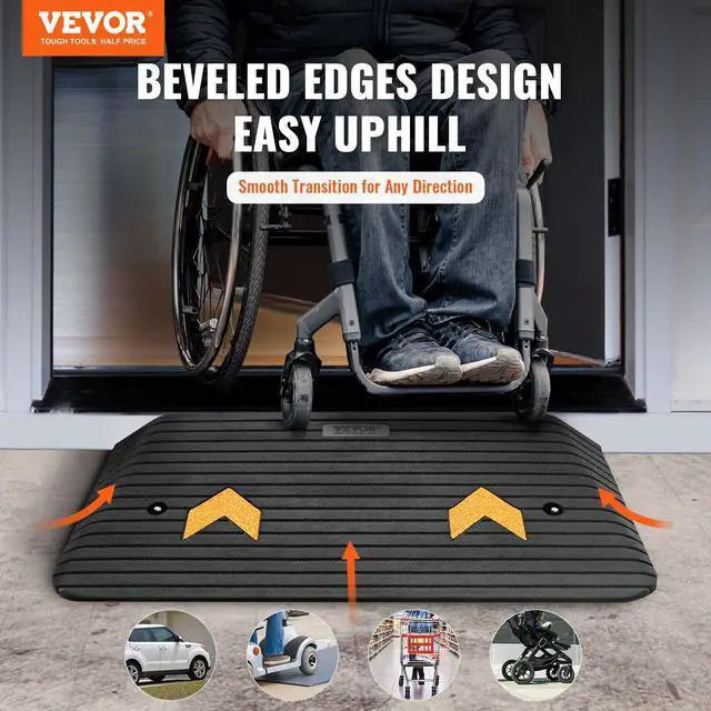 Alt view image 3 of 7 - Upgraded Rubber Threshold Ramp, 3" Rise Door Ramp with 1 Channel, Natural Rubber Car Ramp with Non-Slip Textured Surface, 33069 lbs Load Capacity Curb Ramp for Wheelchair and Scooter
