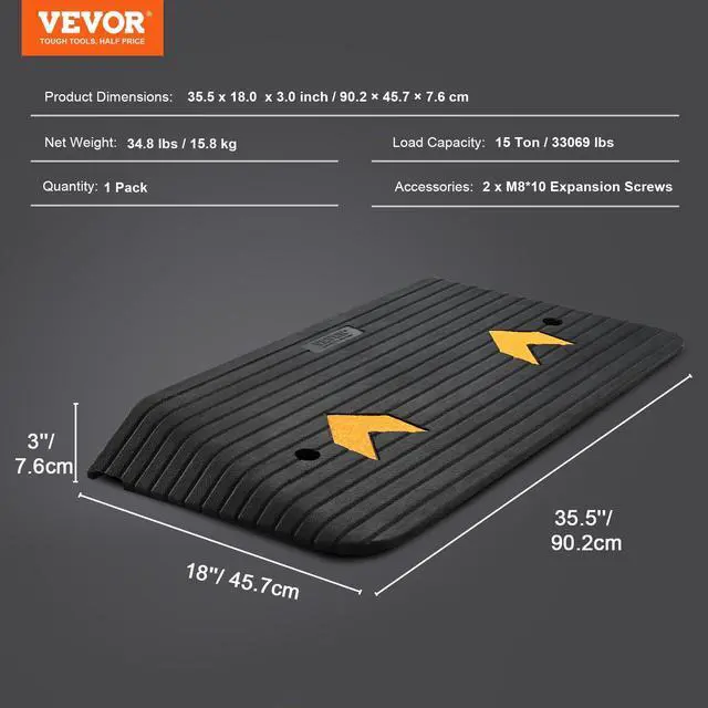 Alt view image 6 of 7 - Upgraded Rubber Threshold Ramp, 3" Rise Door Ramp with 1 Channel, Natural Rubber Car Ramp with Non-Slip Textured Surface, 33069 lbs Load Capacity Curb Ramp for Wheelchair and Scooter