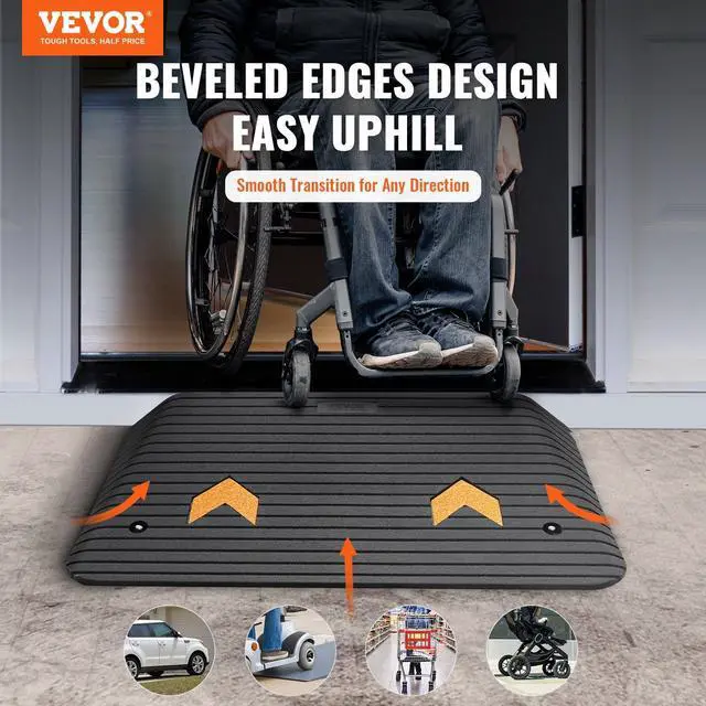 Alt view image 2 of 7 - Upgraded Rubber Threshold Ramp, 3.5" Rise Door Ramp with 1 Channel, Natural Rubber Car Ramp with Non-Slip Textured Surface, 33069 lbs Load Capacity Curb Ramp for Wheelchair and Scooter