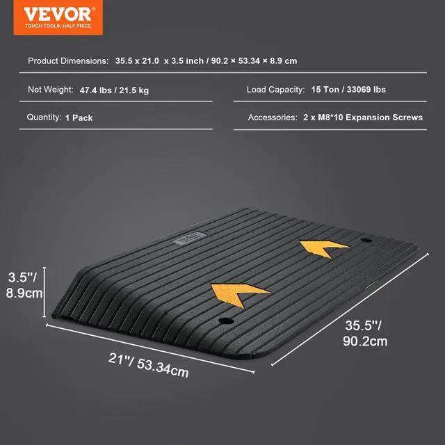 Alt view image 7 of 7 - Upgraded Rubber Threshold Ramp, 3.5" Rise Door Ramp with 1 Channel, Natural Rubber Car Ramp with Non-Slip Textured Surface, 33069 lbs Load Capacity Curb Ramp for Wheelchair and Scooter