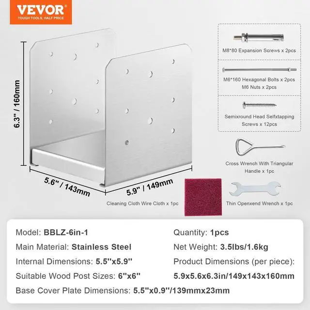 Alt view image 4 of 7 - 6"x 6" Post Base, 1Pcs Stainless Steel Adjustable Post Anchor Bracket(Internal 5.9 x 5.5"), Adjustable Post Base for Pavilion Deck Porch Handrail Railing Support Decorative Anchor Plate