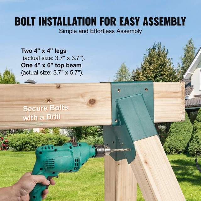 Alt view image 3 of 7 - A-Frame Middle Swing Set Brackets, Heavy Duty Carbon Steel Swing Set Hardware with Mounting Hardware, DIY Swing Set Bracket Swing Set Kit for 4x4 Legs & 4x6 Beam, Green (2 Pcs)