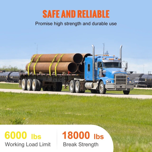 Alt view image 2 of 7 - Winch Straps, 4" x 30', 6000 lbs Load Capacity, 18000 lbs Break Strength, Truck Straps with Flat Hook, Flatbed Tie Downs Cargo Control for Trailers, Farms, Rescues, Tree Saver, Yellow (10 Pack)