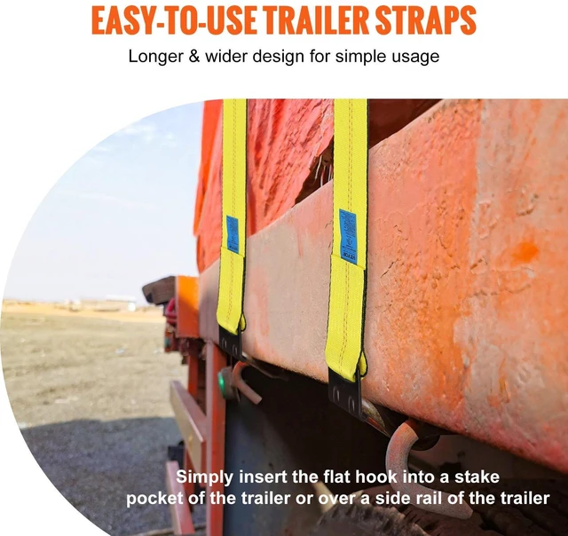 Alt view image 5 of 7 - Winch Straps, 4" x 30', 6000 lbs Load Capacity, 18000 lbs Break Strength, Truck Straps with Flat Hook, Flatbed Tie Downs Cargo Control for Trailers, Farms, Rescues, Tree Saver, Yellow (10 Pack)