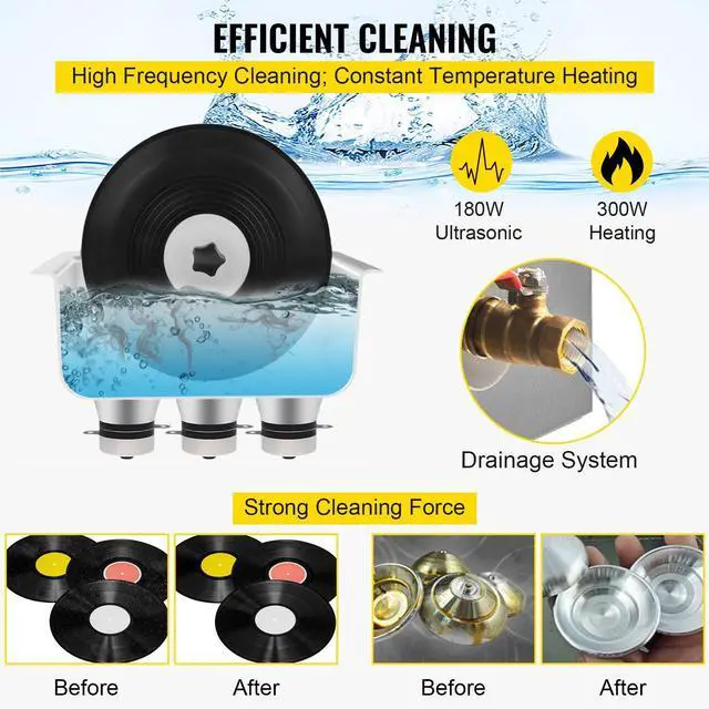 Alt view image 4 of 7 - Ultrasonic Vinyl Record Cleaner 6L 40kHz Vinyl Ultrasonic Cleaning Machine Knob Control Record Ultrasonic Cleaner 4 Records Vinyl Sonic Cleaner Stainless Steel Tank w/Mechanical Heater & Timer