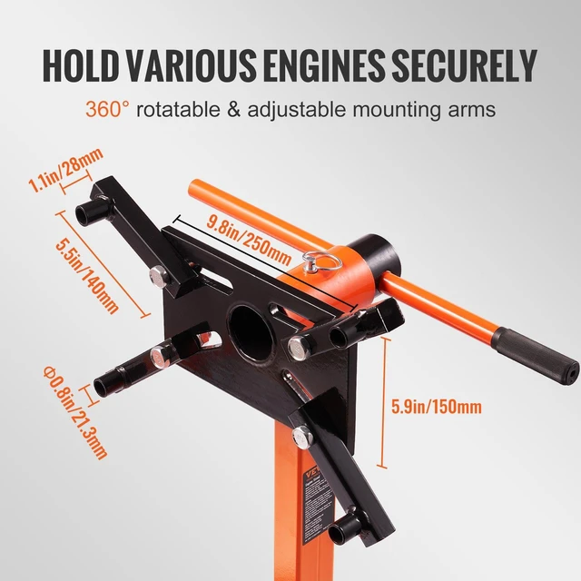 Alt view image 3 of 7 - Engine Stand, 750 lbs (3/8 Ton) Rotating Engine Motor Stand with 360 Degree Adjustable Head, Cast Iron Motor Hoist Dolly, 4-Caster, 4 Adjustable Arms, for Vehicle Maintenance, Auto Repair