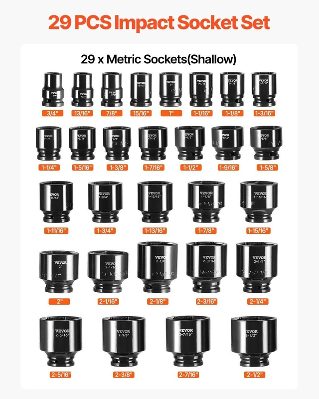 Alt view image 2 of 7 - Impact Socket Set 3/4 Inches 29 Piece Impact Sockets, 6-Point Sockets, Rugged Construction, CR-M0, 3/4 Inches Drive Socket Set Impact SAE 3/4 inch - 2-1/2 inch, with a Storage Cage