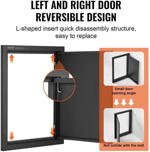 Alt view image 3 of 7 - BBQ Access Door, 16W x 22H Inch Single Outdoor Kitchen Door, Cold Plate Flush Mount Door, Wall Vertical Door with Handle, for BBQ Island, Grilling Station, Outside Cabinet
