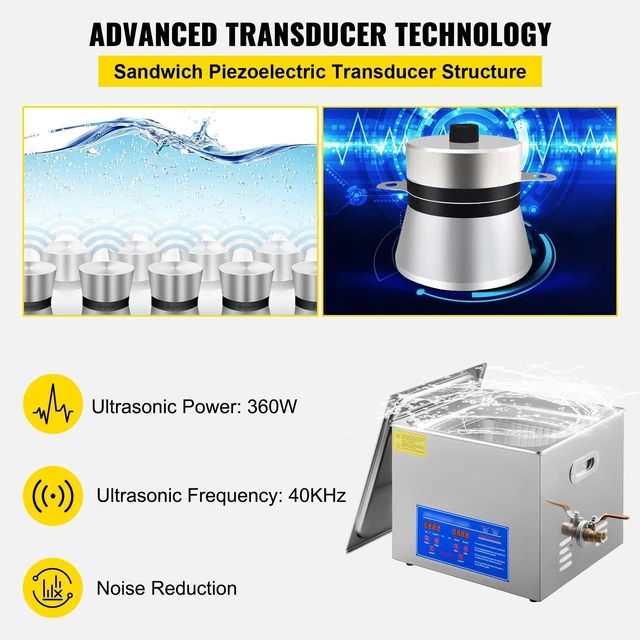 Alt view image 4 of 7 - 15L Ultrasonic Cleaner with Digital Timer&Heater Professional Ultrasonic Cleaner 40kHz Advanced Ultrasonic Cleaner 110V for Wrench Screwdriver Repairing Tools Industrial Parts Mental Cleaning