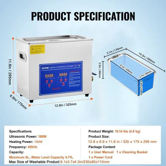 Alt view image 2 of 7 - Commercial Ultrasonic Cleaner 6L Professional Ultrasonic Cleaner 40kHz with Digital Timer&Heater 110V Excellent Cleaning Machine for Watch Instruments Industrial Parts Excellent Cleaner Solution