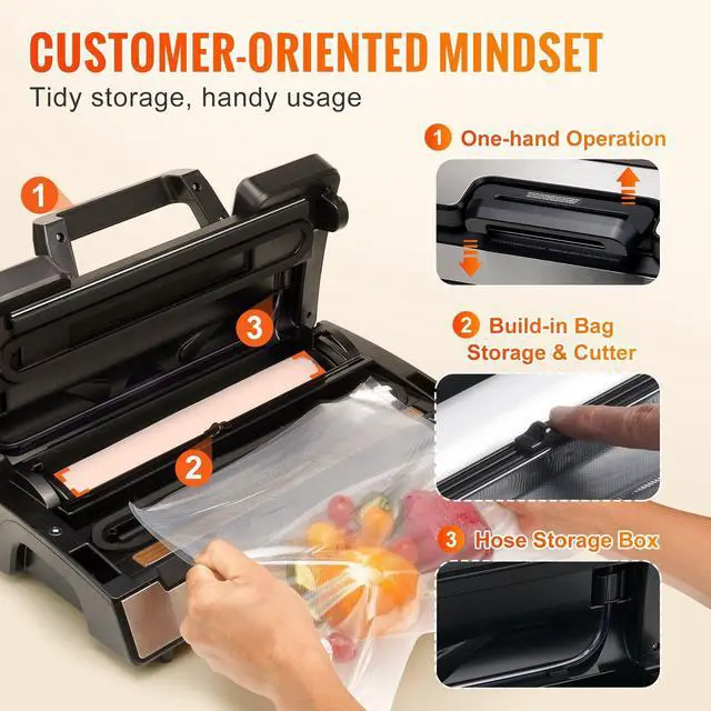 Alt view image 2 of 7 - Vacuum Sealer Machine, 90Kpa 130W Powerful Dual Pump and Dual Sealing, Dry and Moist Food Storage, Automatic and Manual Air Sealing System with Built-in Cutter, with Seal Bag and External Hose