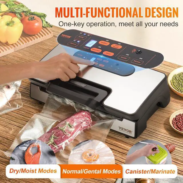 Alt view image 6 of 7 - Vacuum Sealer Machine, 90Kpa 130W Powerful Dual Pump and Dual Sealing, Dry and Moist Food Storage, Automatic and Manual Air Sealing System with Built-in Cutter, with Seal Bag and External Hose