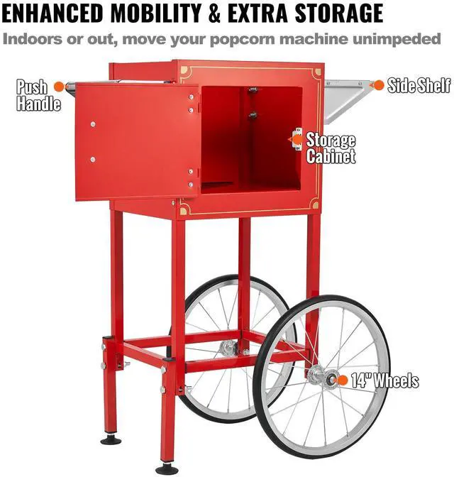 Alt view image 2 of 7 - Popcorn Popper Machine 8 Oz Popcorn Maker with Cart 850W 48 Cups Red