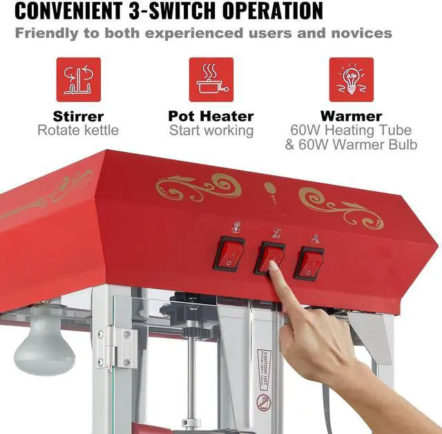 Alt view image 7 of 7 - Popcorn Popper Machine 8 Oz Popcorn Maker with Cart 850W 48 Cups Red