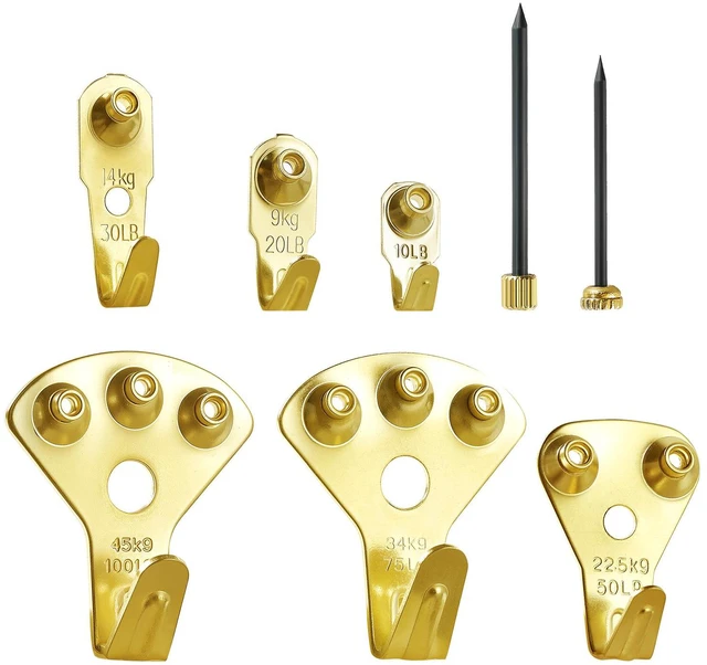 Alt view image 2 of 7 - 130Pcs Picture Frame Hangers with Nails 10lbs to 100lbs Metal Photo Hanging Kit