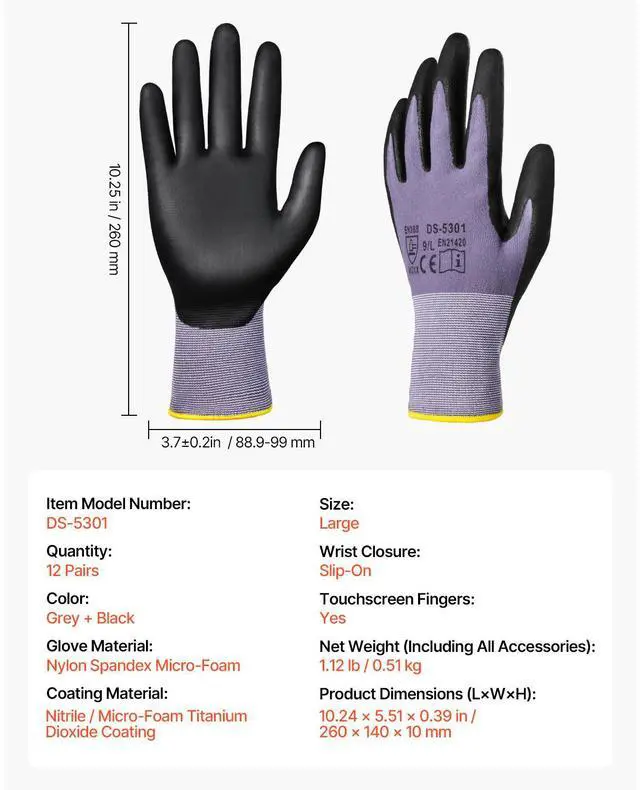 Alt view image 7 of 7 - Work Gloves 12-Pair Touch Screen Nitrile-Coated Garden Construction Gloves